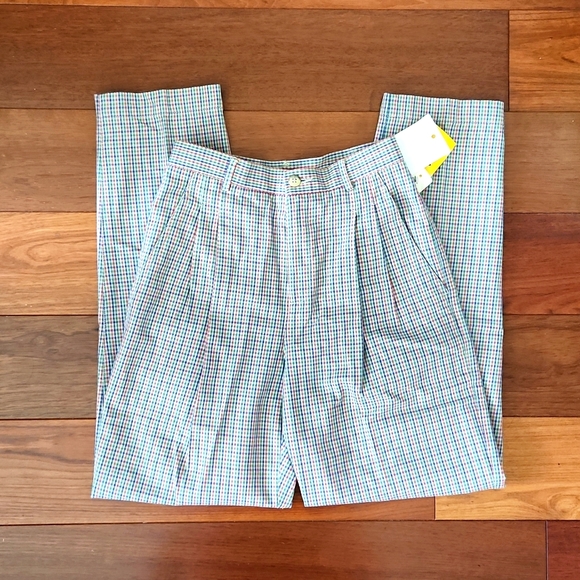 NWT Vintage Liz Claiborne Sport Red/green/blue plaid on tan trousers. Size 2P. - Picture 2 of 5